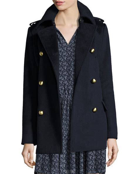 navy faux leather-accent wool-blend peacoat women michael kors|Michael Kors.